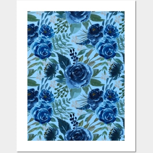 Blue peonies flowers pattern #4 Posters and Art